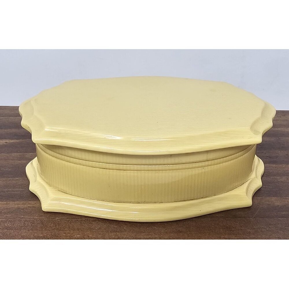 Vintage Ivory Pyralin Dubarry French Celluloid Vanity Jewelry Box Velvet Lined